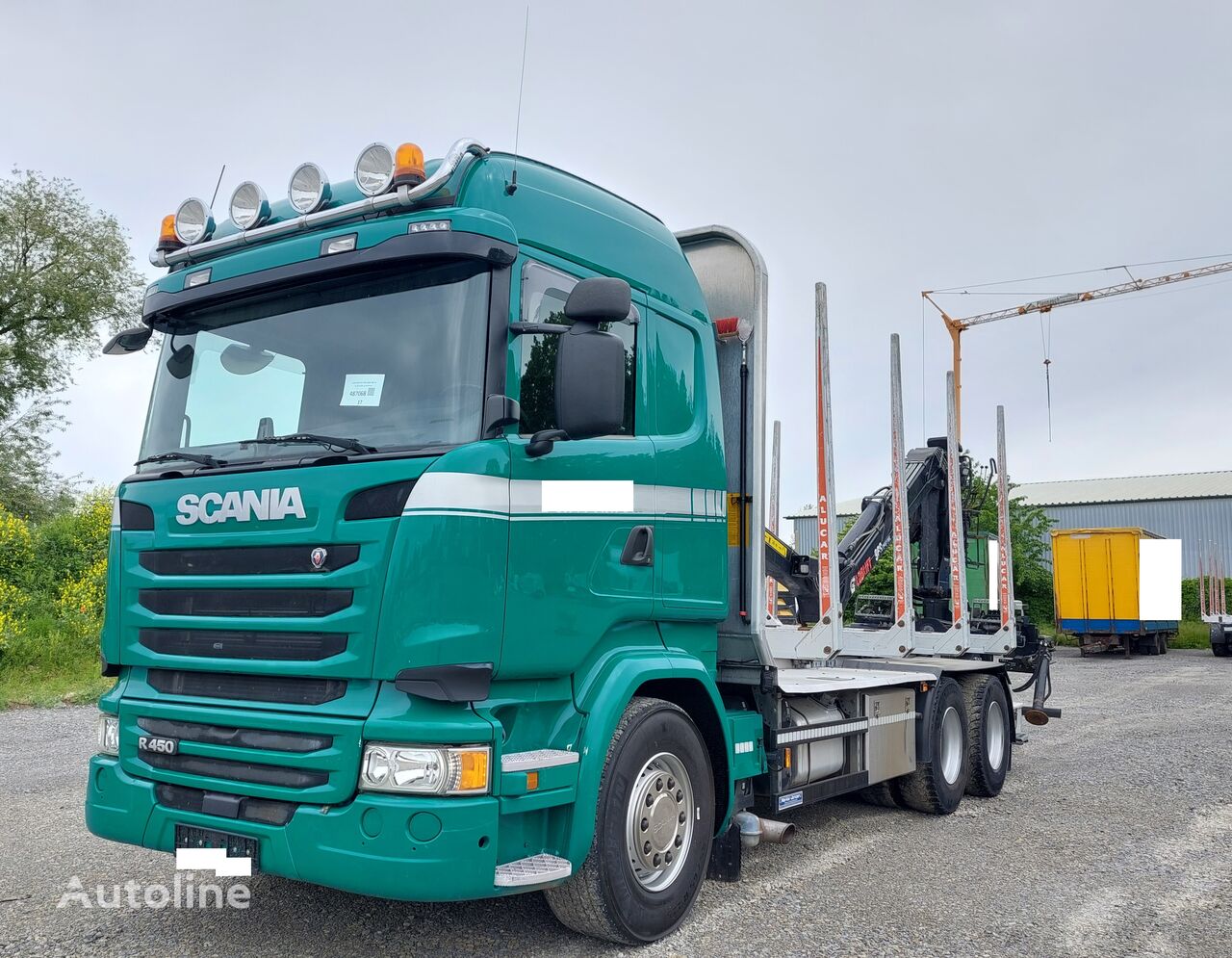 camião de transporte de madeira Scania R450 Holz Kran 6x4 Loglift F96S 79